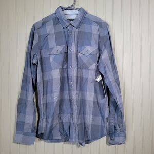 NWT Ocean Current Long Sleeve Button Down Shirt Blue Plaid Men's Medium